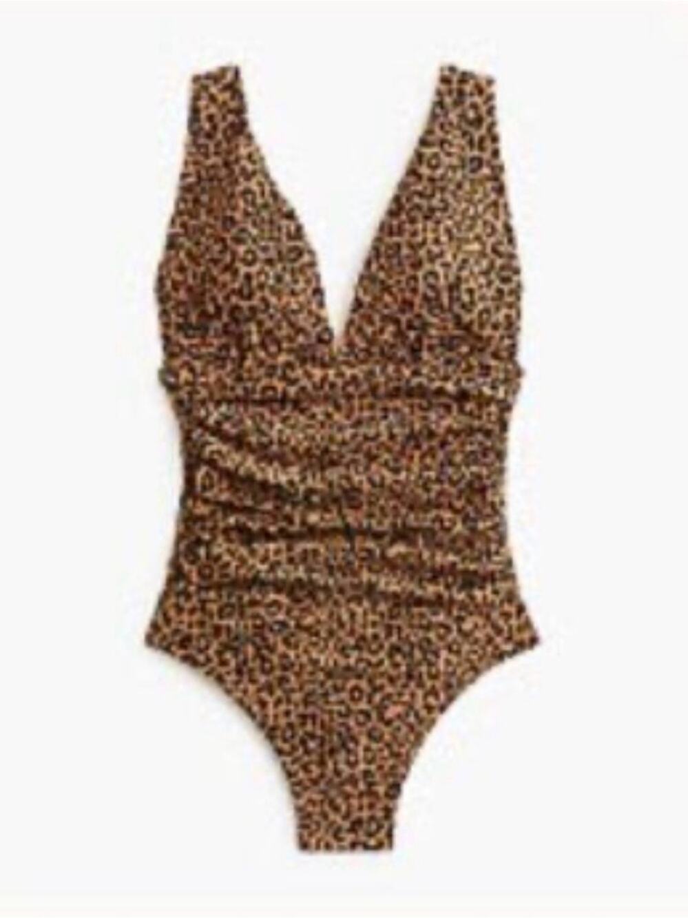 NEW J.CREW One Piece V Neck Plunge Swimsuit BrownLEOPARD Print Lined Sz M NWT